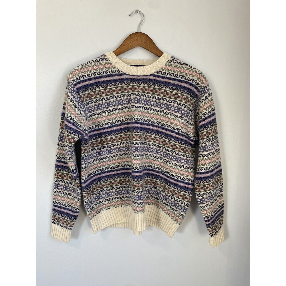 Newton Trading Co 100% Wool Shetland M North Isle Sweater Pink Blue EUC Warm Top